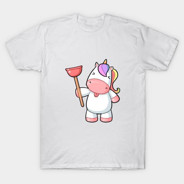 Kawaii unicorn holding plunger T-Shirt by Japanese Designs